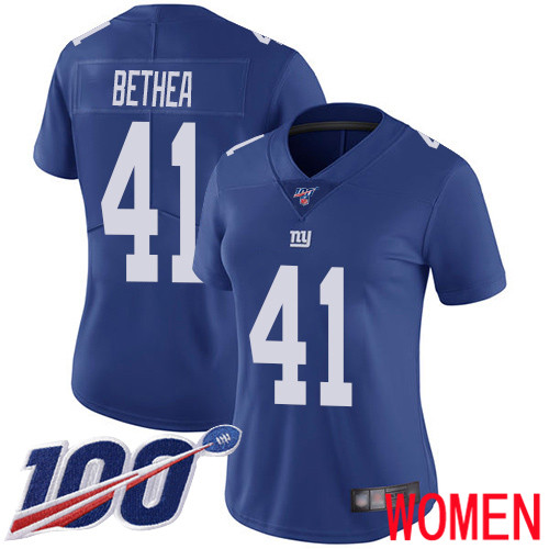 Women New York Giants #41 Antoine Bethea Royal Blue Team Color Vapor Untouchable Limited Player 100th Season Football NFL Jersey